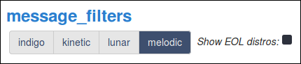 ROS distro buttons at the top of the message_filters wiki page 